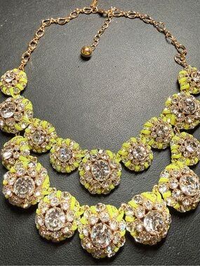 kate spade Statement Necklace "Hip Stitch" Cluster Double Row Neon Yellow 19.5"